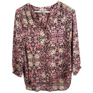 KENNAR Womens M Pink Cream Floral Hi Low Hem Blouse